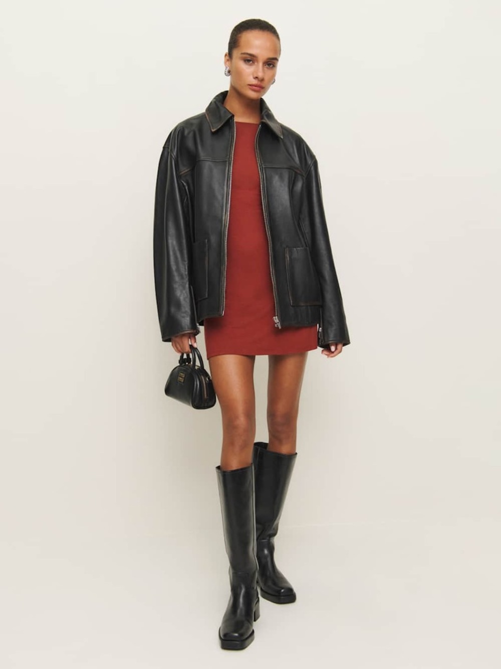 NWT Reformation Veda Bennett Oversized Leather Bomber Black - Size M